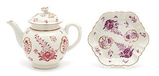 A Dr. Wall Worcester Porcelain Bullet Shaped Teapot on Stand Height 6 1/4 inches.