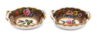 A Pair of Spode Porcelain Miniature Baskets Length 4 3/8 inches.
