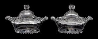 A Pair of Georgian Step Cut Covered Dishes Height 6 x width 8 3/4 inches.