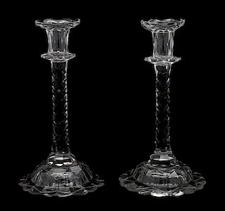 A Pair of Georgian Cut Glass Silver Shape Candlesticks Height 11 3/4 x diameter 6 1/4 inches.