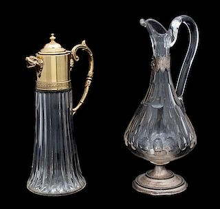 Two Continental Cut Glass Carafes Height of tallest 12 1/4 inches.