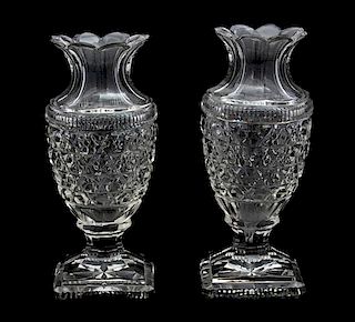 A Pair of Waterford Cut Glass Urn-form Vases Height 8 3/4 inches.