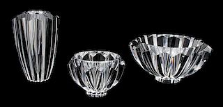Three Pieces of Orrefors Crystal Height of tallest 8 1/4 inches.