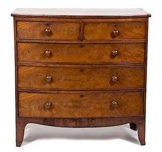A George III Mahogany Bow Front Chest of Drawers Height 41 x width 42 1/2 x depth 18 1/2 inches.