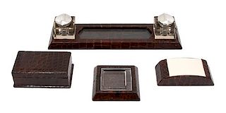 A Four Piece Alligator Desk Set Length of standish 16 1/2 inches.