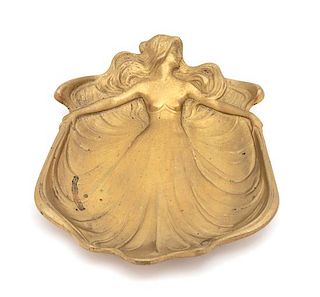 An Art Nouveau Brass Dish Length 6 7/8 inches.