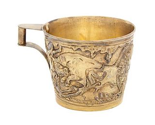 A Greek Chased Silver Gilt Cup, Ilias Lalaounis, 20th Century, after the design of the Vaphoio cups with repousse decoration of
