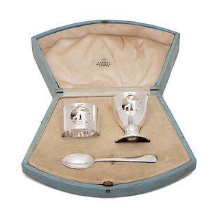 A Scottish Silver Child's Set, Asprey & Co., London, 1936, comprising a mug, egg cup and spoon, in original fitted box