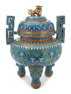 A Chinese Champleve Palace Covered Jar Height 24 inches.
