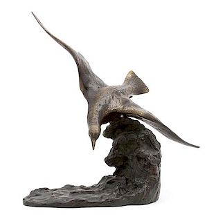 An Art Deco Bronze Sculpture of a Bird in Flight Height 19 inches.