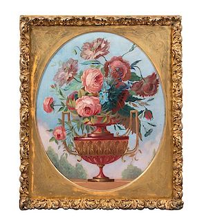 Artist Unknown, (19th Century), Classical Floral Still LIfe in Outdoor Setting