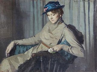 Robert K. Ryland, (American, 1873-1951), Young Woman in Grey Dress, 1918