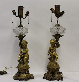 Pair Of Fine Quality And Large Gilt Bronze Putti
