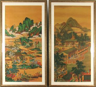 After Lang Shining. Pair of Landscape Paintings