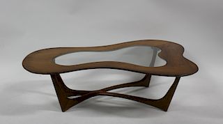 MIDCENTURY. Biomorphic Coffee Table with Glass Ins
