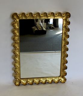 MIDCENTURY. Gilt Wood Mirror With Ruffeled Edge.