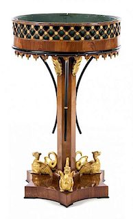 An Empire Parcel Gilt and Ebonized Fruitwood Jardiniere Height 34 x diameter 20 1/2 inches.