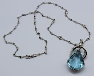 JEWELRY. Aquamarine and Diamond Pendant and Chain.