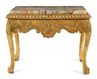 A George I Giltwood Console Table Height 31 x width 40 x depth 22 1/2 inches.
