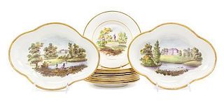 A Swansea Porcelain Topographical Dessert Service Width of widest 10 5/8 inches.