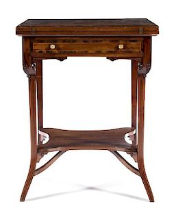 An Edwardian Mahogany Handkerchief Table Height 27 3/4 x width 22 x depth 22 inches (closed).