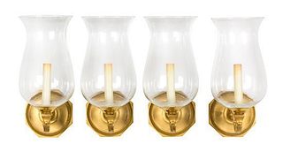 A Set of Four Neoclassical Gilt Bronze Single-Light Sconces Height overall 13 1/4 inches.