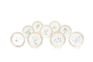 A Set of Nine Royal Copenhagen Flora Danica Salad Plates Diameter 9 inches.