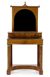 An Empire Gilt Bronze Mounted Mahogany Dressing Table Height 56 x width 28 3/4 x depth 20 1/2 inches (open)