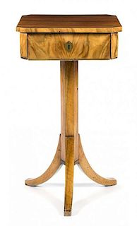 A Biedermeier Walnut Work Table Height 31 x width 16 3/4 x depth 16 1/2 inches.