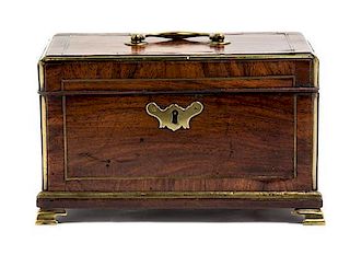 A George III Brass Banded Mahogany Table Box Width 9 3/4 inches.