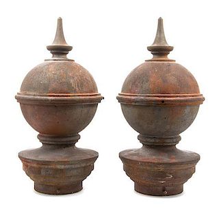 A Pair of Iron Finials Height 23 inches.