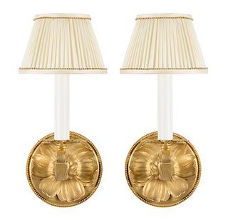 A Pair of Louis XV Style Gilt Bronze Single Light Sconces Height overall 12 1/2 inches.