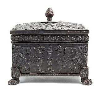 A Neoclassical Style Cast Metal Table Casket Width 7 inches.