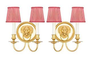 Two Neoclassical Gilt Bronze Two-Light Sconces Height overall 12 1/4 inches.
