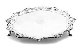 An English Silver Salver Width 12 1/4 inches.
