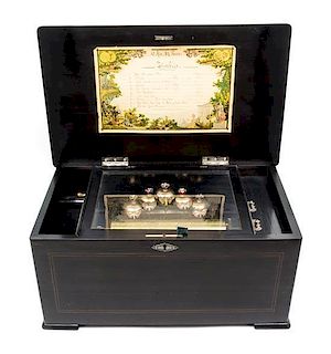 A Swiss Cylinder Music Box Width of case overall 20 1/4 inches.