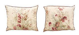 A Pair of Aubusson Upholstered Throw Pillows Width 22 inches.