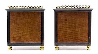 A Pair of Regency Style Brass Mounted Mahogany Jardinieres Height 8 inches.