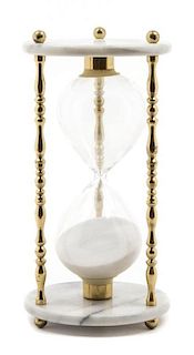 A Contemporary Brass and Marble Hourglass Height 9 5/8 inches.
