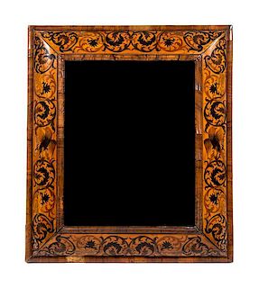 A Continental Marquetry Mirror Height 31 x width 26 1/2 inches.