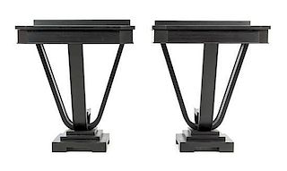 A Pair of Contemporary Ebonized Side Tables Height 29 3/4 x width 27 x depth 18 1/4 inches.