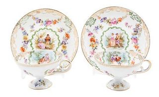 A Pair of Royal Vienna Style Cabinet Cups and Saucers Diameter of saucers 4 1/2 inches.