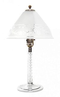 A Pairpoint Silvered-Metal and Cut Glass Table Lamp Height 15 3/4 x diameter 9 inches.