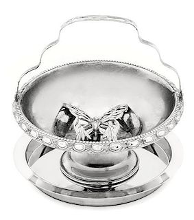 Three Silvered-Metal Articles Diameter of basket 5 3/4 inches.