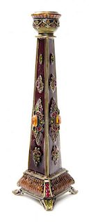A Jay Strongwater Enameled Candlestick Height 9 3/4 inches.