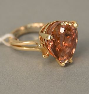 14 karat gold ring, set with pear shaped kunzite, approximately 25 cts. Size 5 1/2