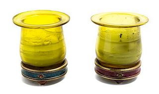 A Pair of Jay Strongwater Enameled Votive Holders Diameter 2 1/4 inches.