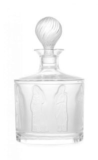 A Lalique Molded and Frosted Glass Bottle Height 9 3/4 inches.