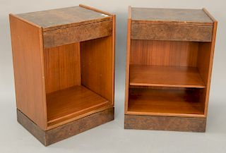Pair of Harvey Probber end tables, solid Mahogany and Burl Veneer. ht. 24 in., wd. 19 in., dp. 14 in.