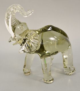 Pino Signoretto (1944) glass sculpture, elephant with white tusk, signed under belly. ht. 12 1/2 in.